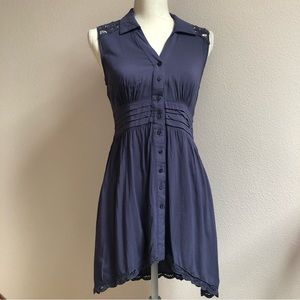 Monoreno Button Front Crochet Lace Detail Tunic